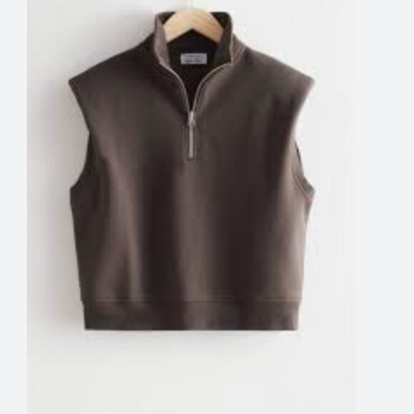 & Other Stories Chocolate Brown Half-Zip Jersey Vest m medium tank - Picture 8 of 8